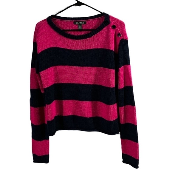 Ralph Lauren Knitwear Pink Navy Blue Sz M - Picture 1 of 5